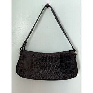 Brahmin black Anytime Mini Melborn Croc Leather Shoulder Bag Hobo Luxury